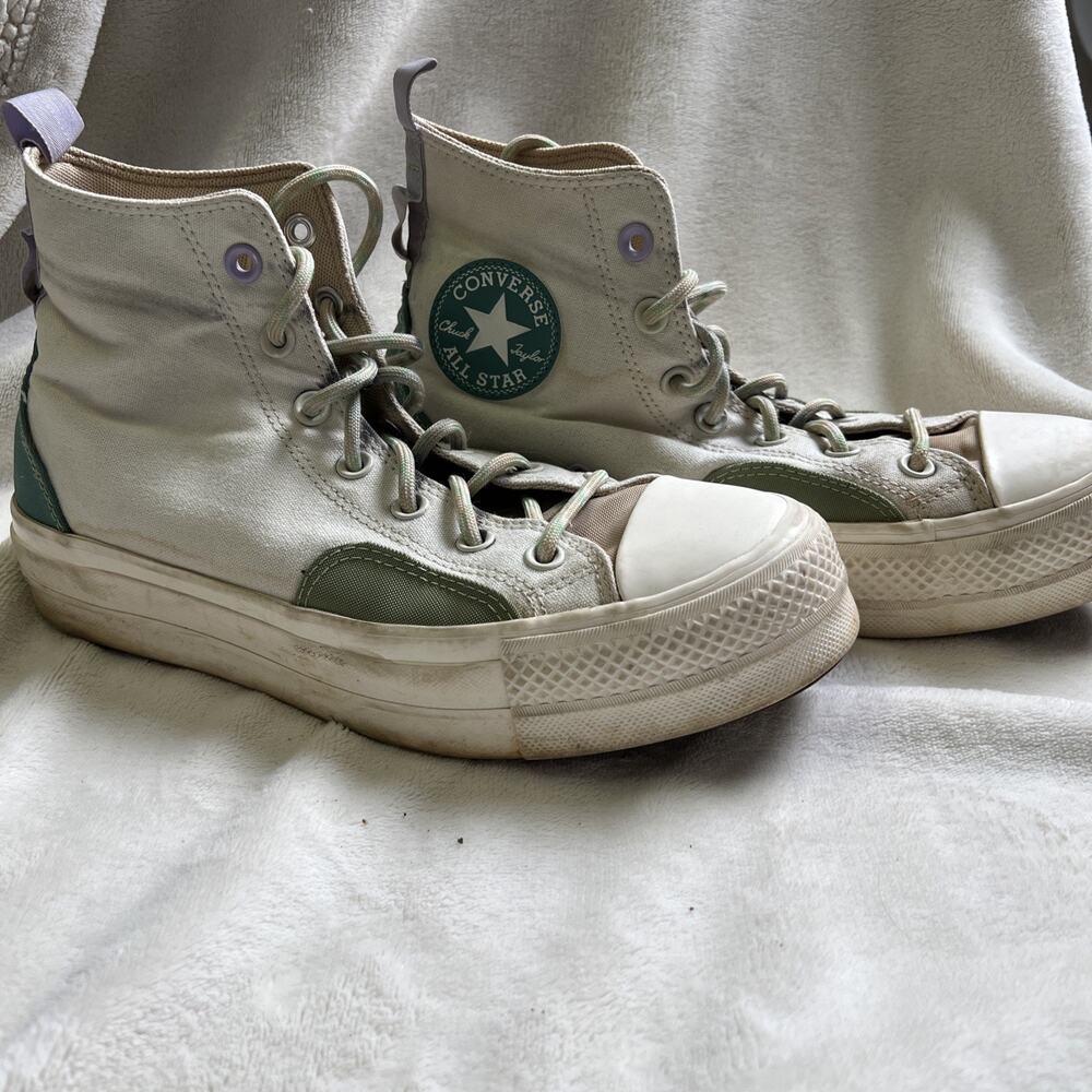 Converse Chuck Taylor All Star Lift Platform Womens 8 Hi Top Shoes White Green